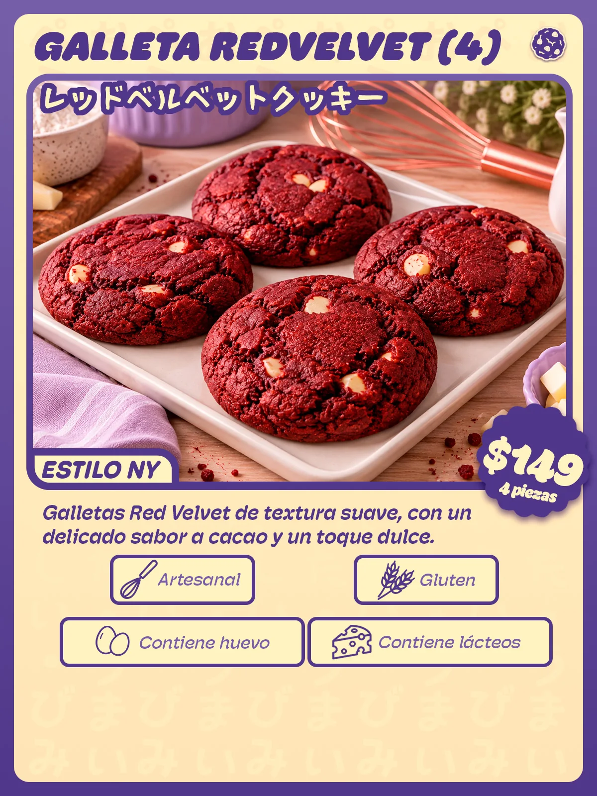 Carta de Galletas Red Velvet, paquete de 4 de Peko Peko