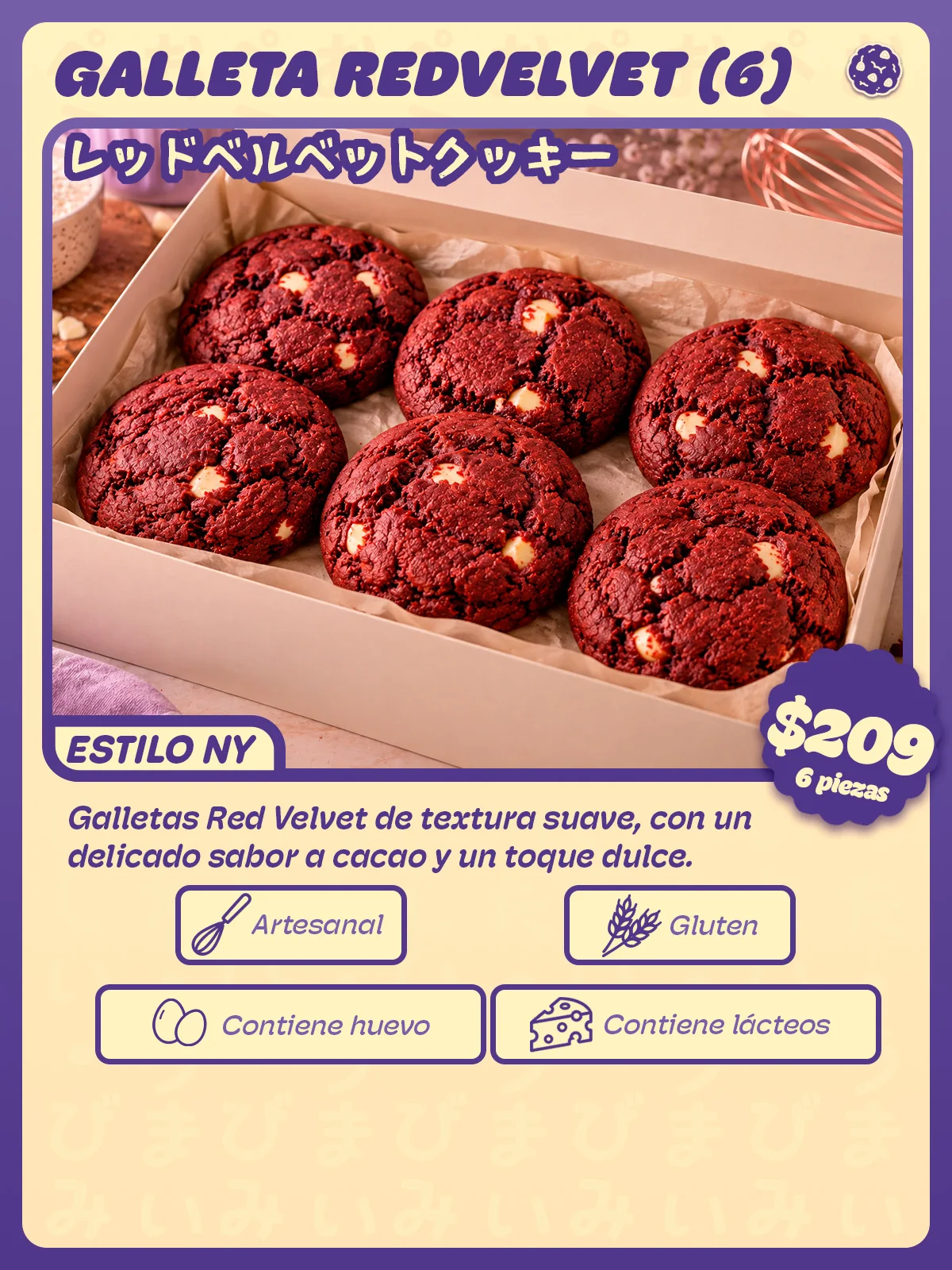Carta de Galletas Red Velvet, paquete de 6 de Peko Peko