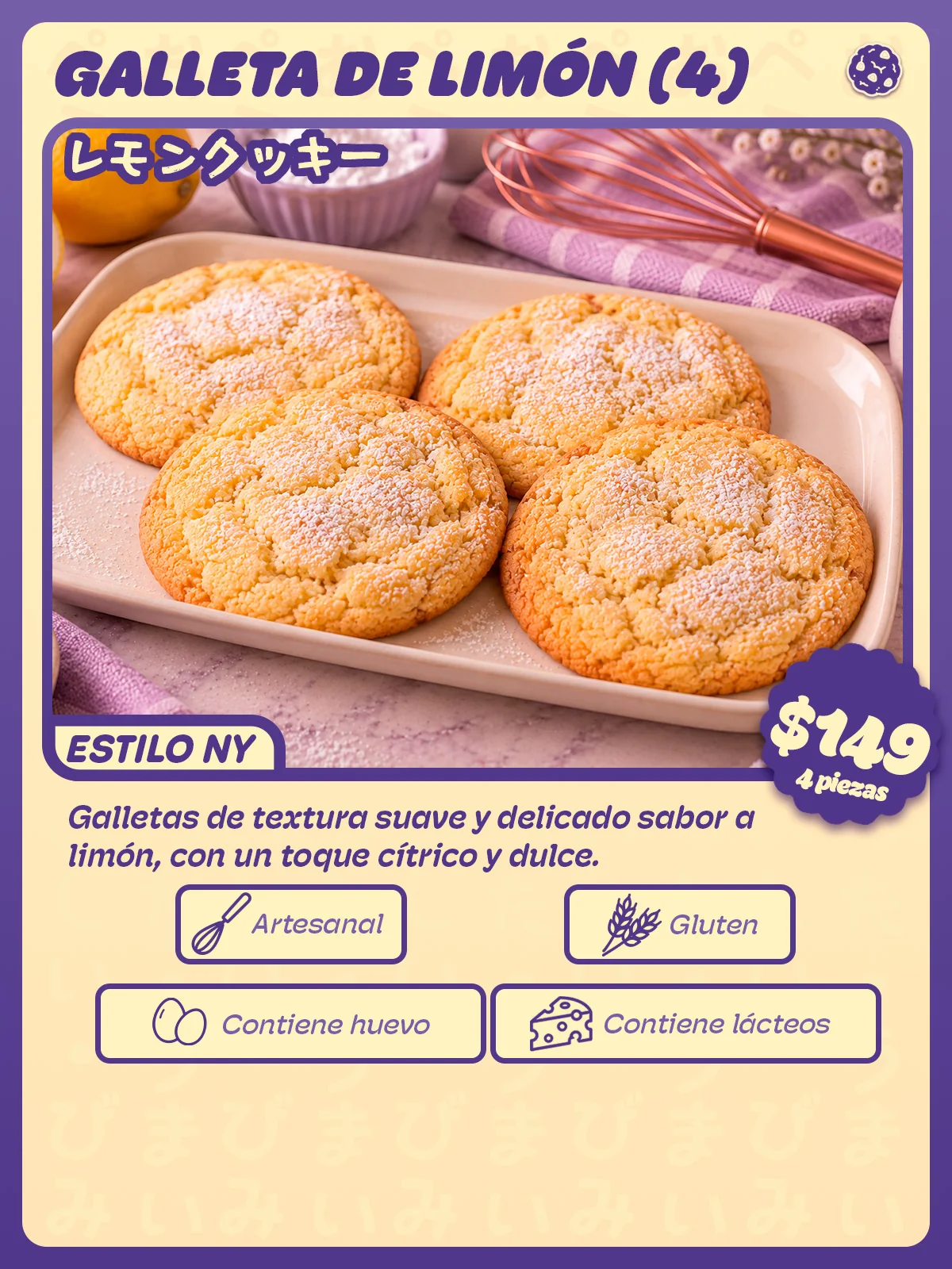 Carta de Galletas de limón, paquete de 4 de Peko Peko