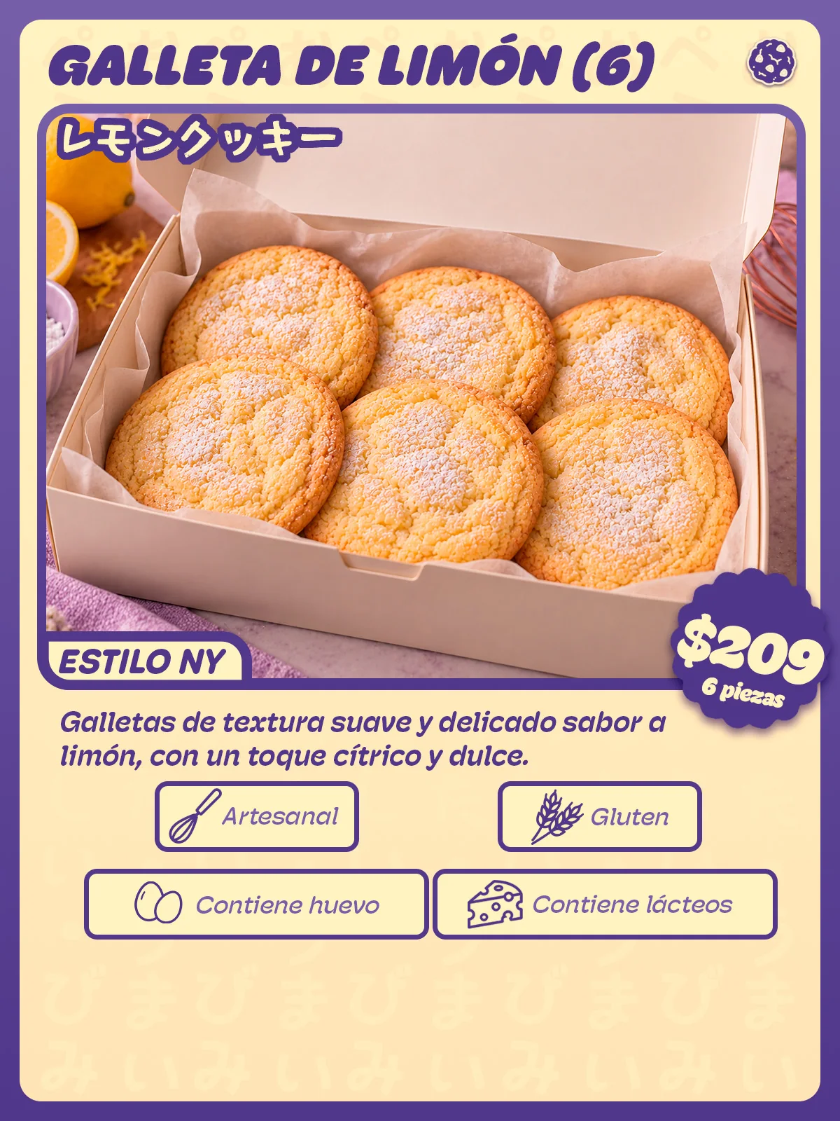 Carta de Galletas de limón, paquete de 6 de Peko Peko