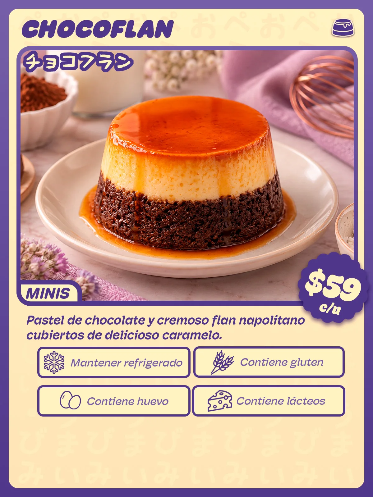Carta de Chocoflan mini individual de Peko Peko