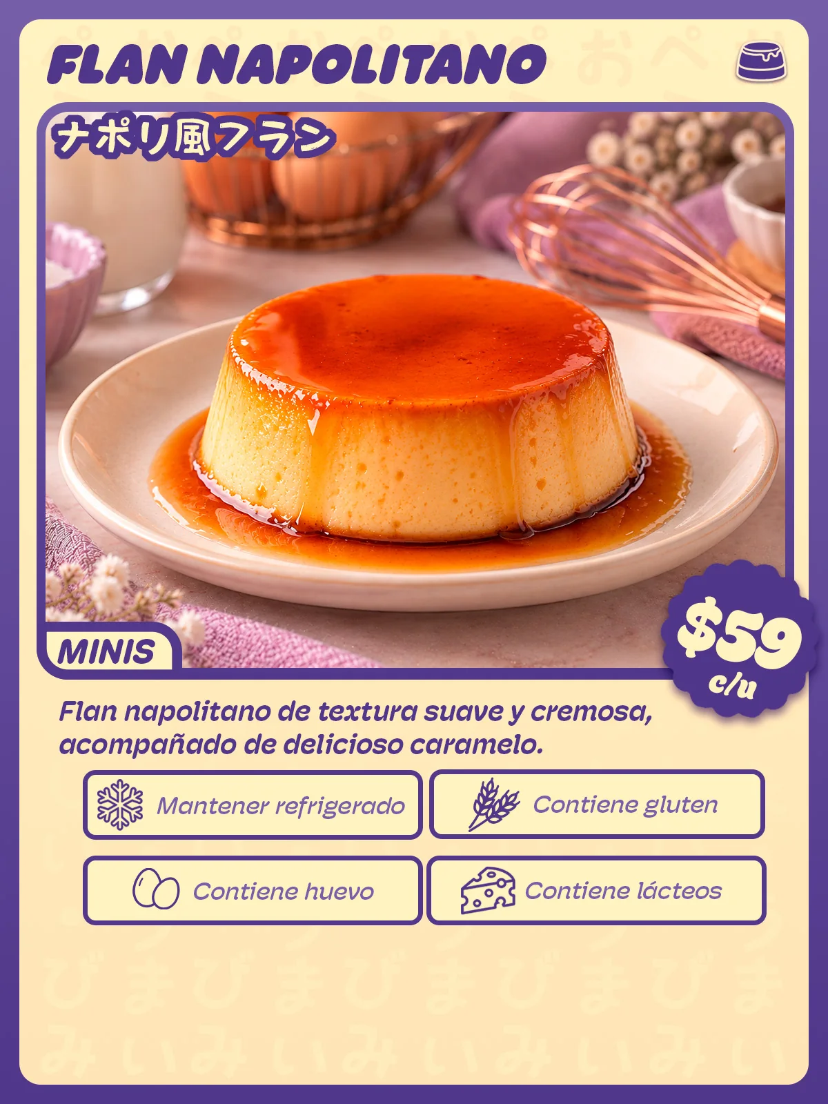 Carta de Flan napolitano mini individual de Peko Peko