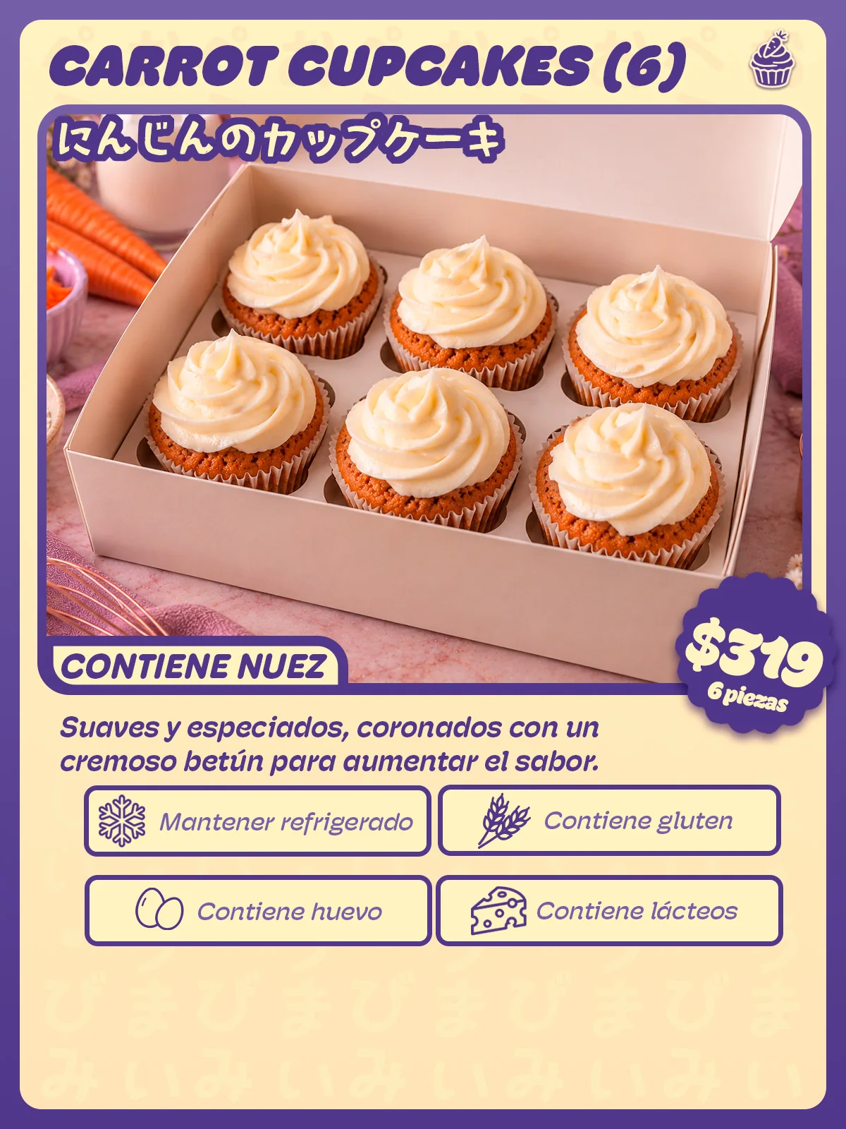 Carta de Cupcakes de zanahoria, 6 piezas de Peko Peko